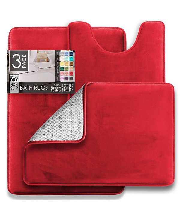 3 Piece Ultra Soft Non-Slip Plush Memory Foam Bath Rug Set - Small, Large & Contour
