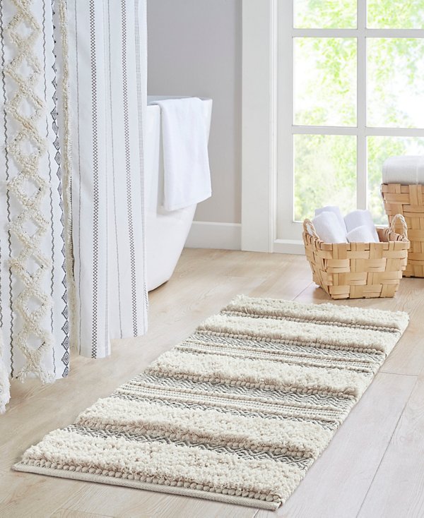 Asher Woven Texture Stripe Bath Rug, 22" x 58"