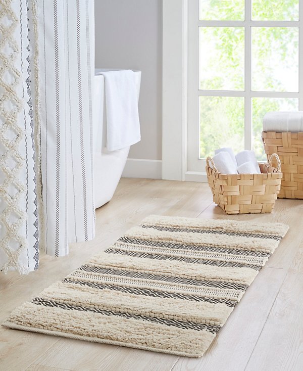 Asher Woven Texture Stripe Bath Rug, 22" x 58"