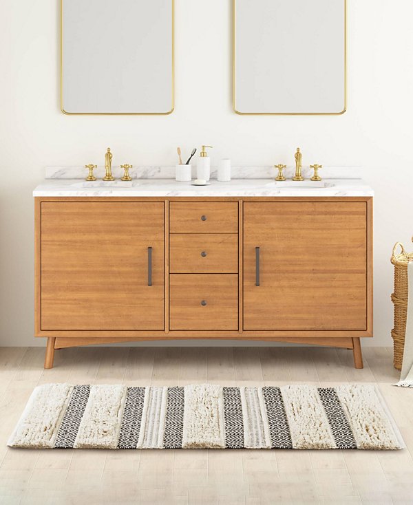 Asher Woven Texture Stripe Bath Rug, 22" x 58"